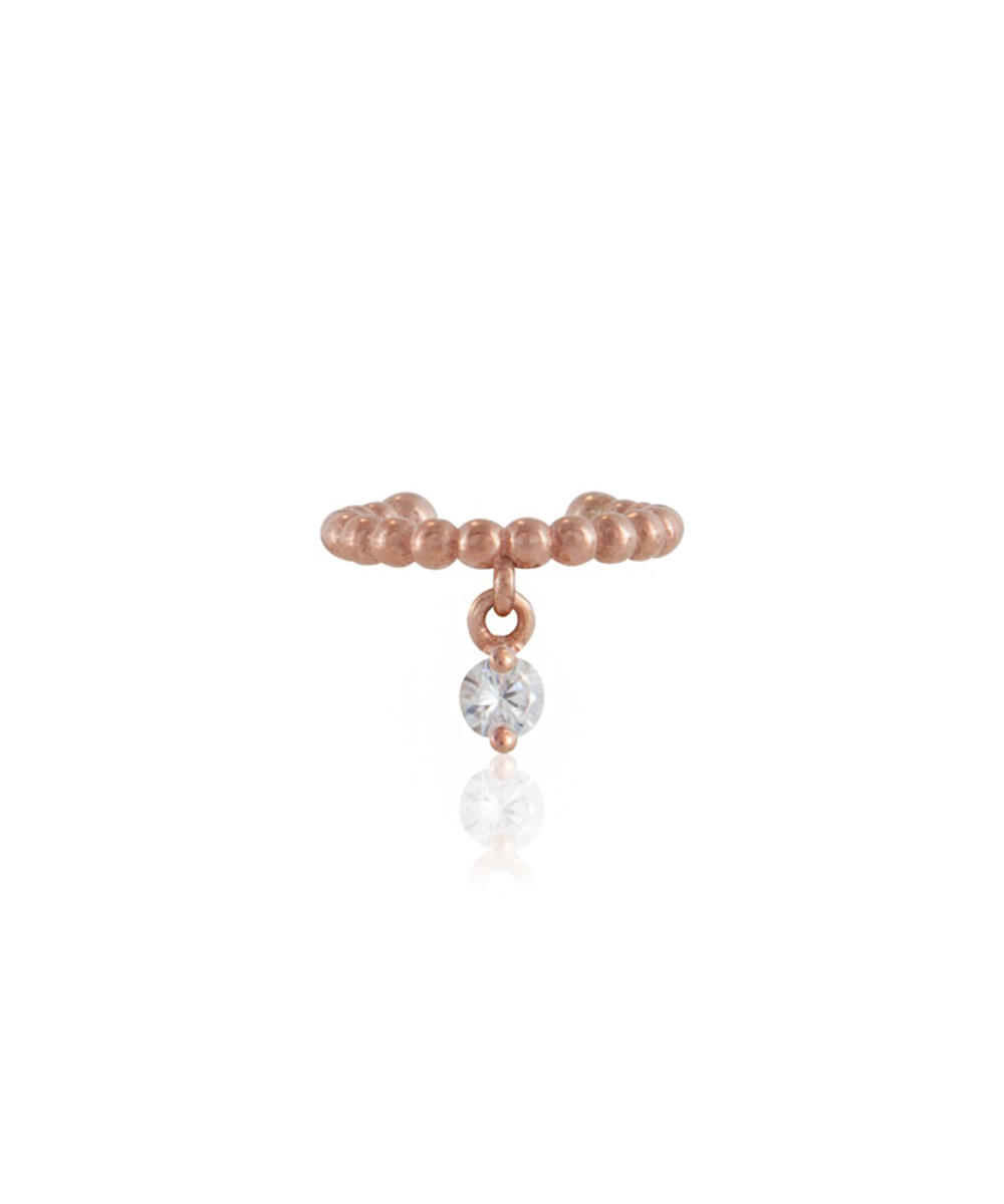 Ασημένιο μονό Ear Cuff σκουλαρίκι με μπίλιες και κρεμαστό ζιργκόν επιχρυσωμένο με ροζ χρυσό