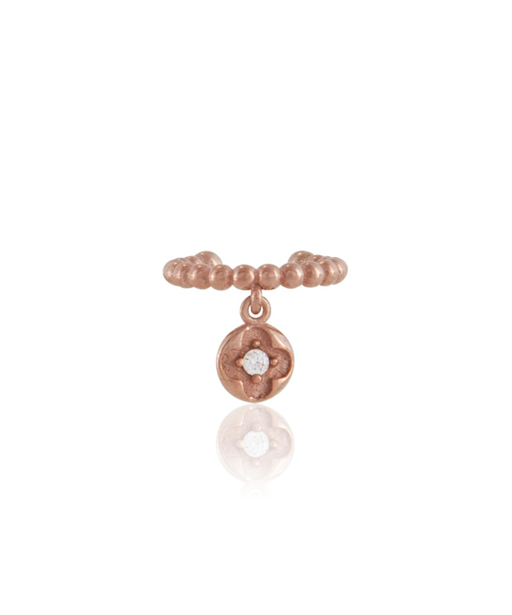 Ασημένιο μονό Ear Cuff σκουλαρίκι με μπίλιες και κρεμαστό λουλούδι με Ζιργκόν