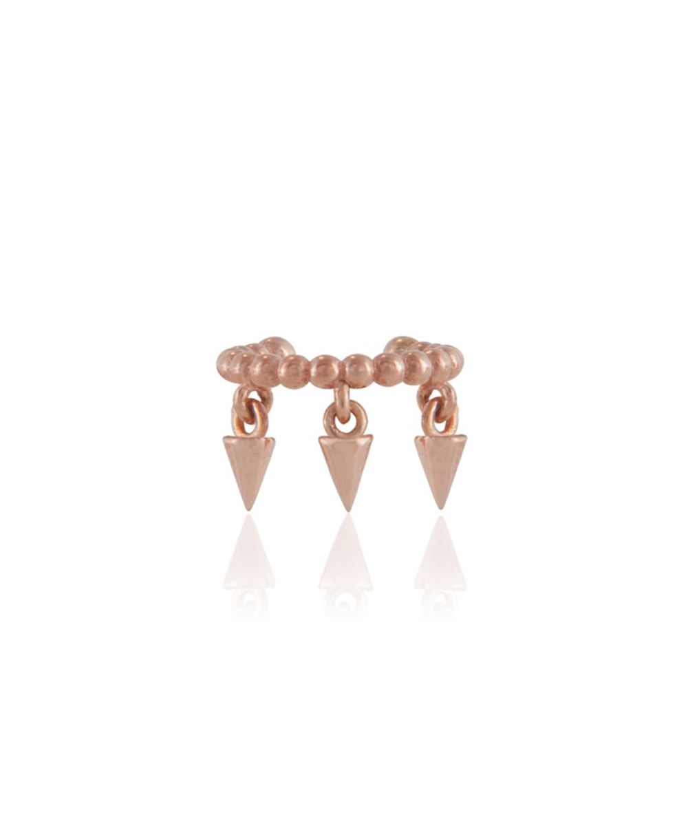 Ασημένιο μονό Ear Cuff σκουλαρίκι με μπίλιες και κρεμαστά τρίγωνα επιχρυσωμένο με ροζ χρυσό
