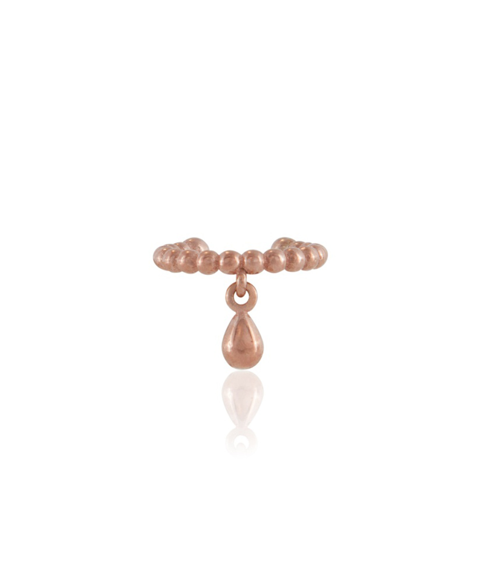Ασημένιο μονό Ear Cuff σκουλαρίκι επιχρυσωμένο με ροζ χρυσό με μπίλιες και κρεμαστό σχέδιο