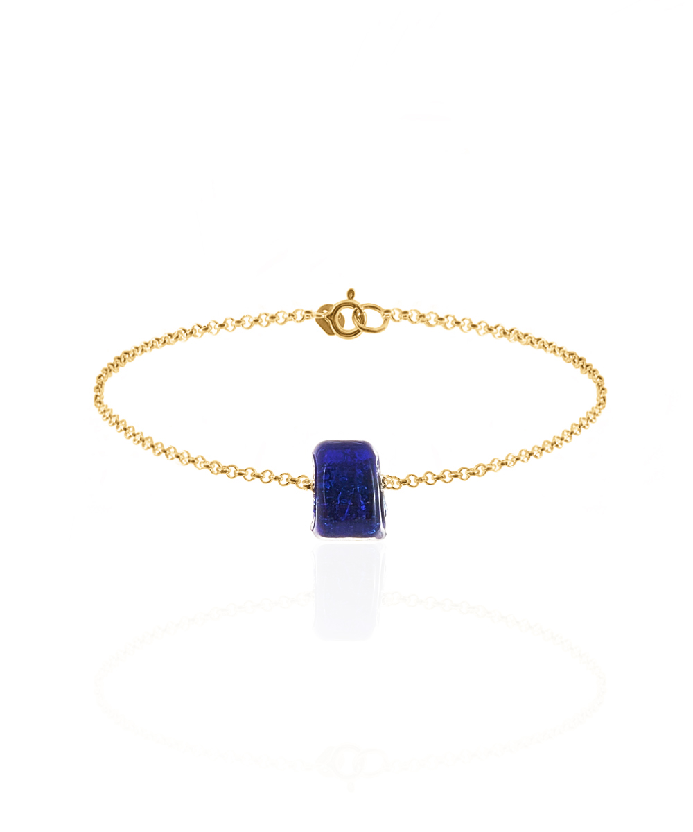 Ασημένιο βραχιόλι με μπλε χάντρα επιχρυσωμένο