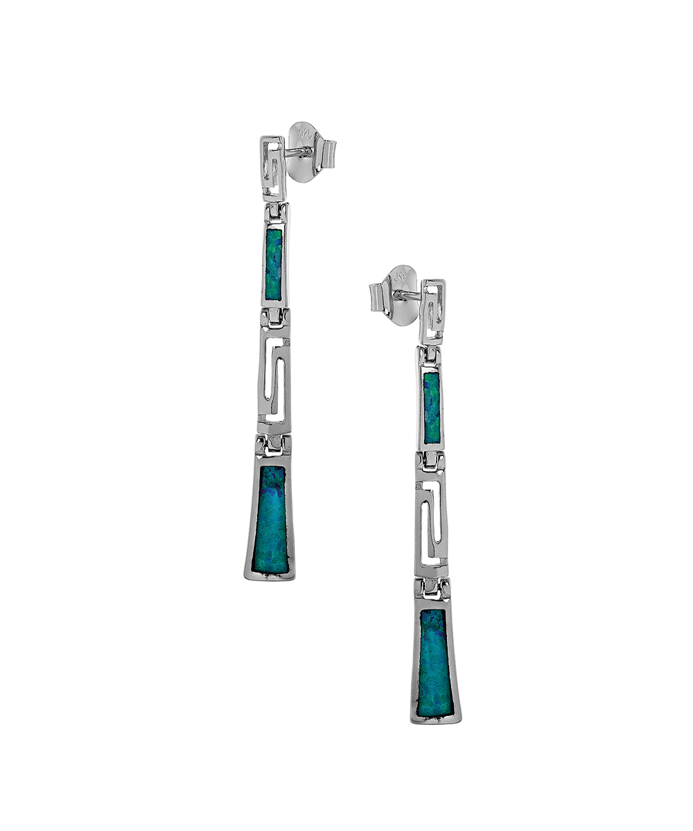 Ασημένια καρφωτά σκουλαρίκια με μαίανδρο και μπλε οπάλ πέτρα