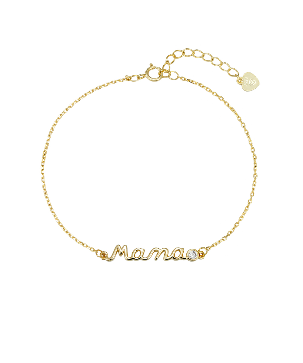 Ασημένιο βραχιόλι Mama με μονόπετρο λευκό ζιργκόν επιχρυσωμένο