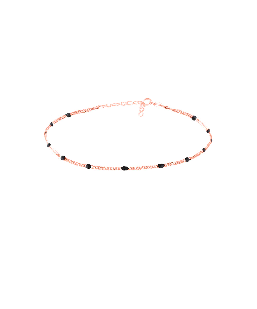 Ασημένιο Παιδικό Βραχιόλι Ροζάριο με Μαύρο Οβάλ Σμάλτο επιχρυσωμένο με ροζ χρυσό