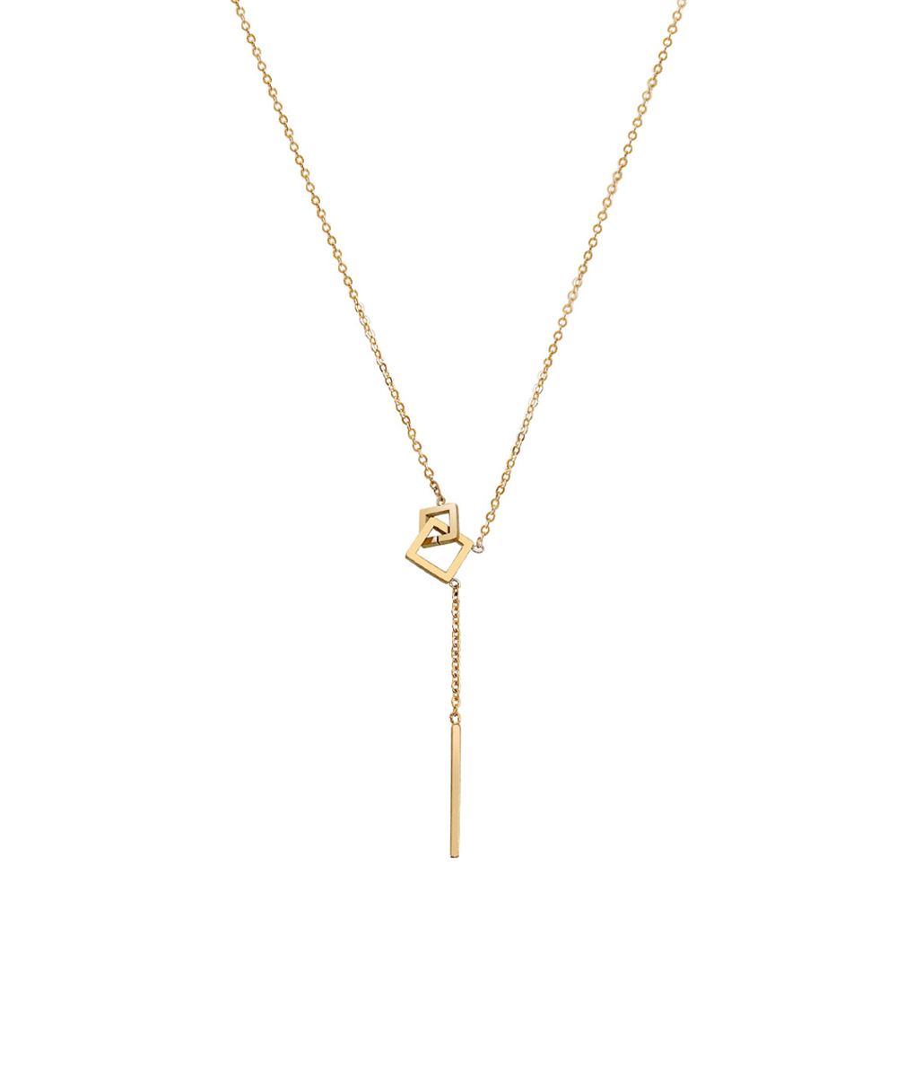 Κολιέ με γεωμετρικά στοιχεία και κρεμαστή μπάρα από ανοξείδωτο ατσάλι σε χρυσή απόχρωση