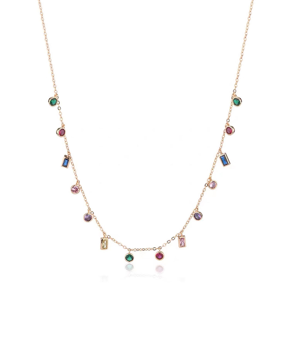 Κολιέ με πολύχρωμα πέτρες και charms από ανοξείδωτο ατσάλι σε χρυσή απόχρωση