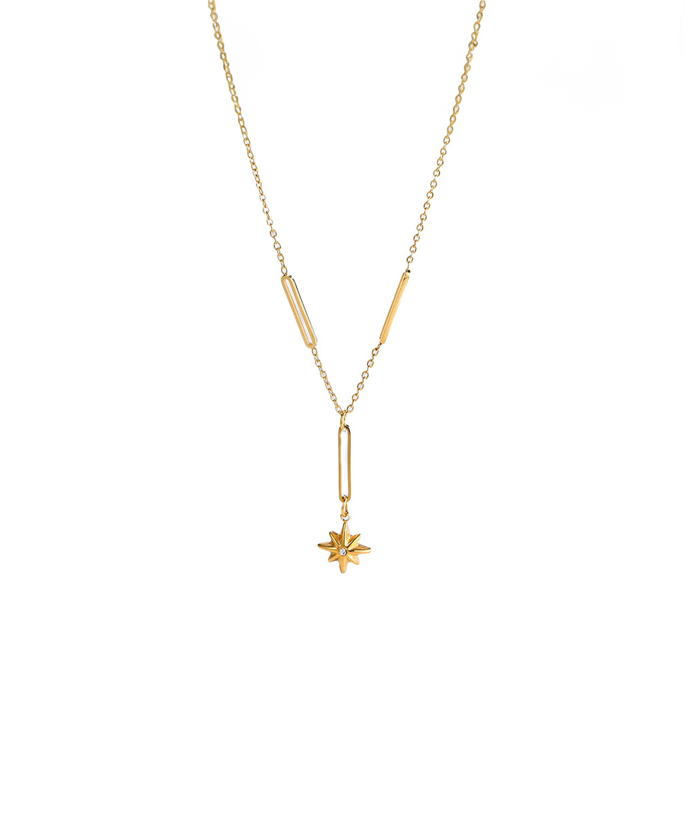 Κολιέ με αστέρι και ζιργκόν από ανοξείδωτο ατσάλι σε χρυσή απόχρωση