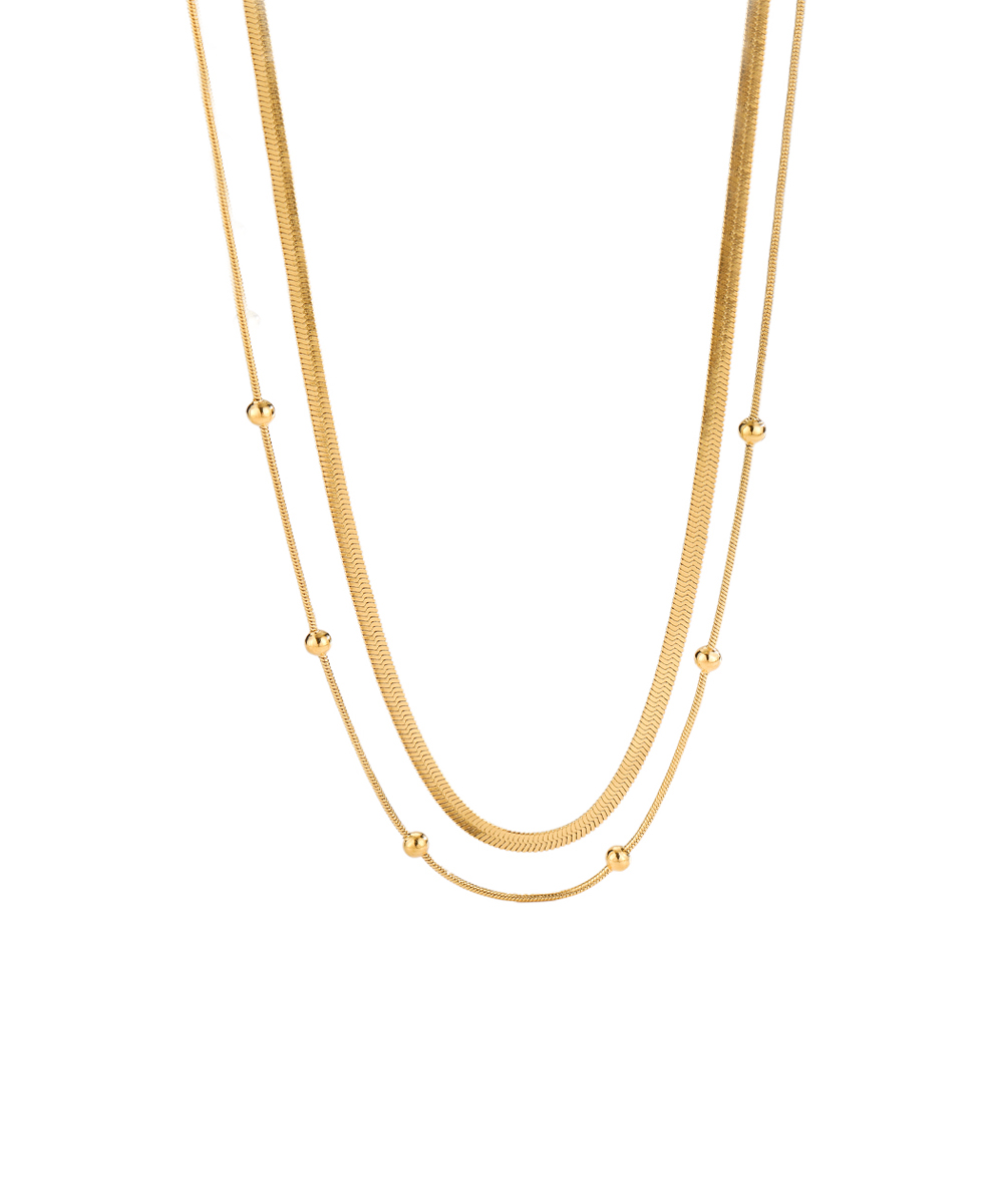 Διπλό κολιέ με αλυσίδα snake και μπίλιες από ανοξείδωτο ατσάλι σε χρυσή απόχρωση