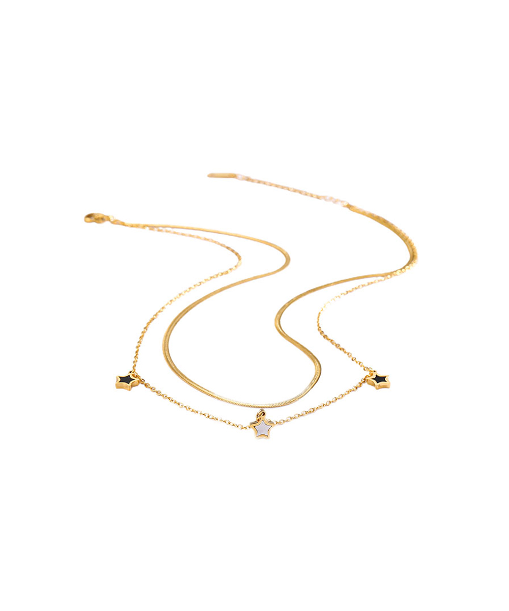 Διπλό κολιέ με αστέρια και σμάλτο από ανοξείδωτο ατσάλι σε χρυσή απόχρωση