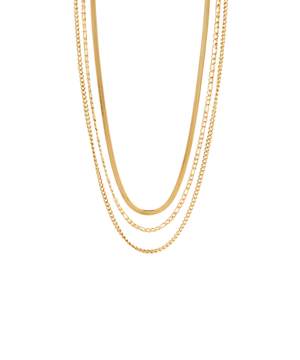 Τριπλό κολιέ με ποικιλία αλυσίδων από ανοξείδωτο ατσάλι σε χρυσή απόχρωση
