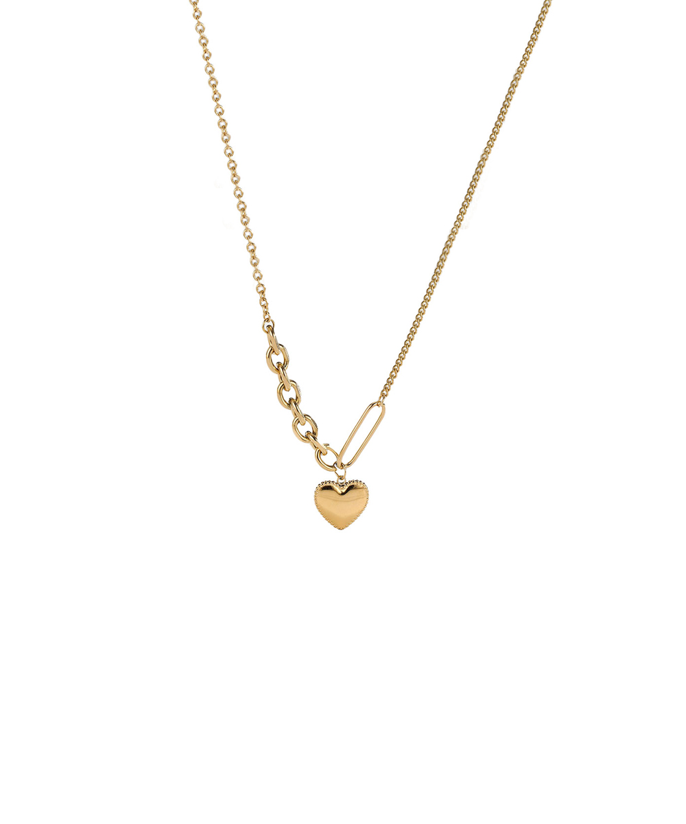 Κολιέ με μικτή αλυσίδα και καρδιά από ανοξείδωτο ατσάλι σε χρυσή απόχρωση
