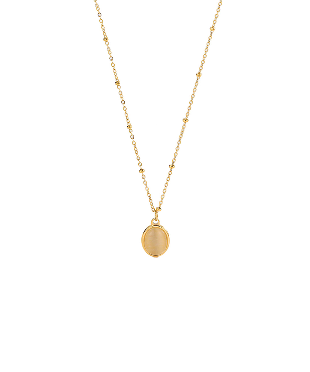 Κολιέ με οβάλ charm και φυσική πέτρα από ανοξείδωτο ατσάλι σε χρυσή απόχρωση