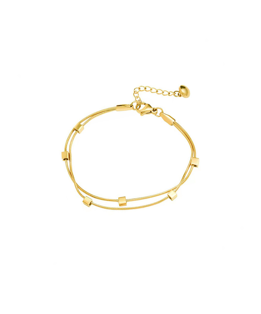 Διπλό βραχιόλι με κύβους από ανοξείδωτο ατσάλι σε χρυσή απόχρωση