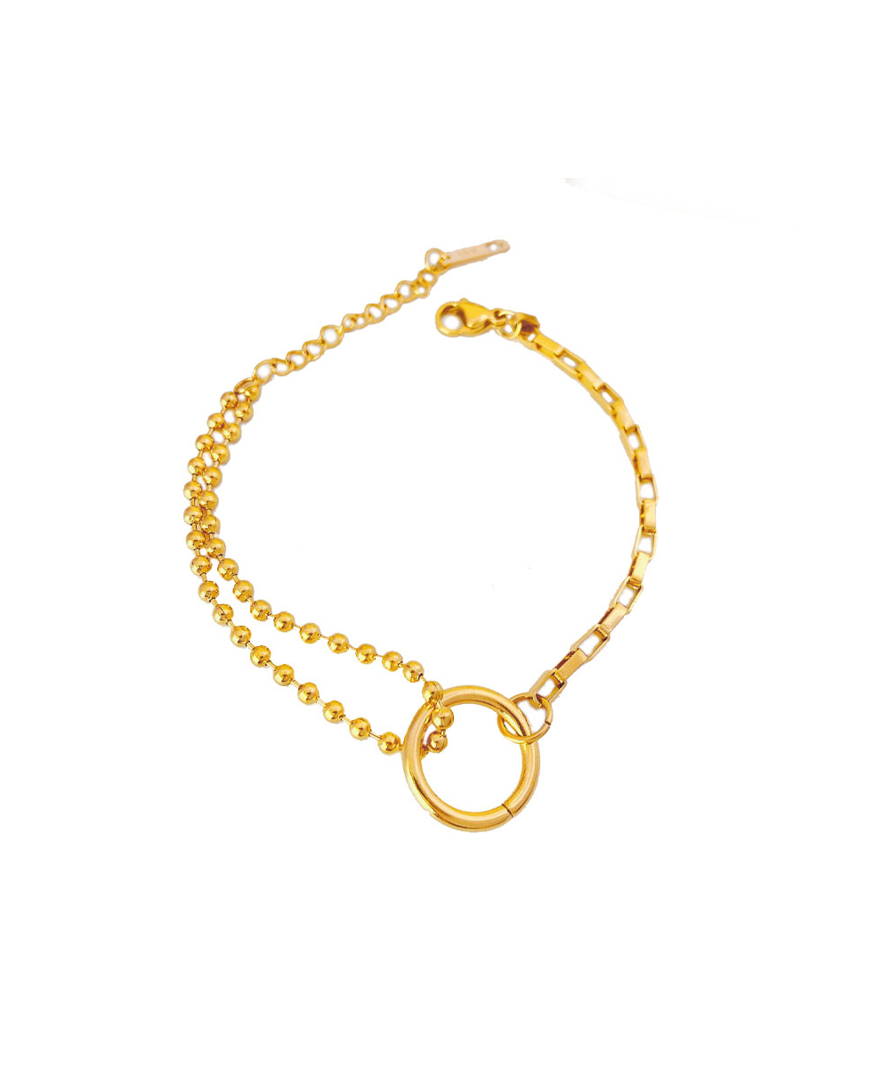 Βραχιόλι με αλυσίδες και κρίκο από ανοξείδωτο ατσάλι σε χρυσή απόχρωση