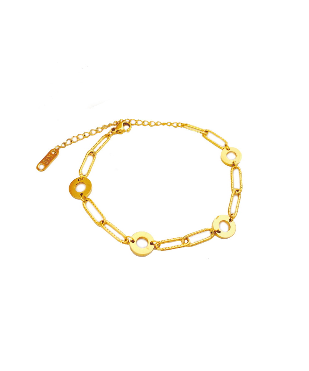 Βραχιόλι με κρίκους και κύκλους από ανοξείδωτο ατσάλι σε χρυσή απόχρωση