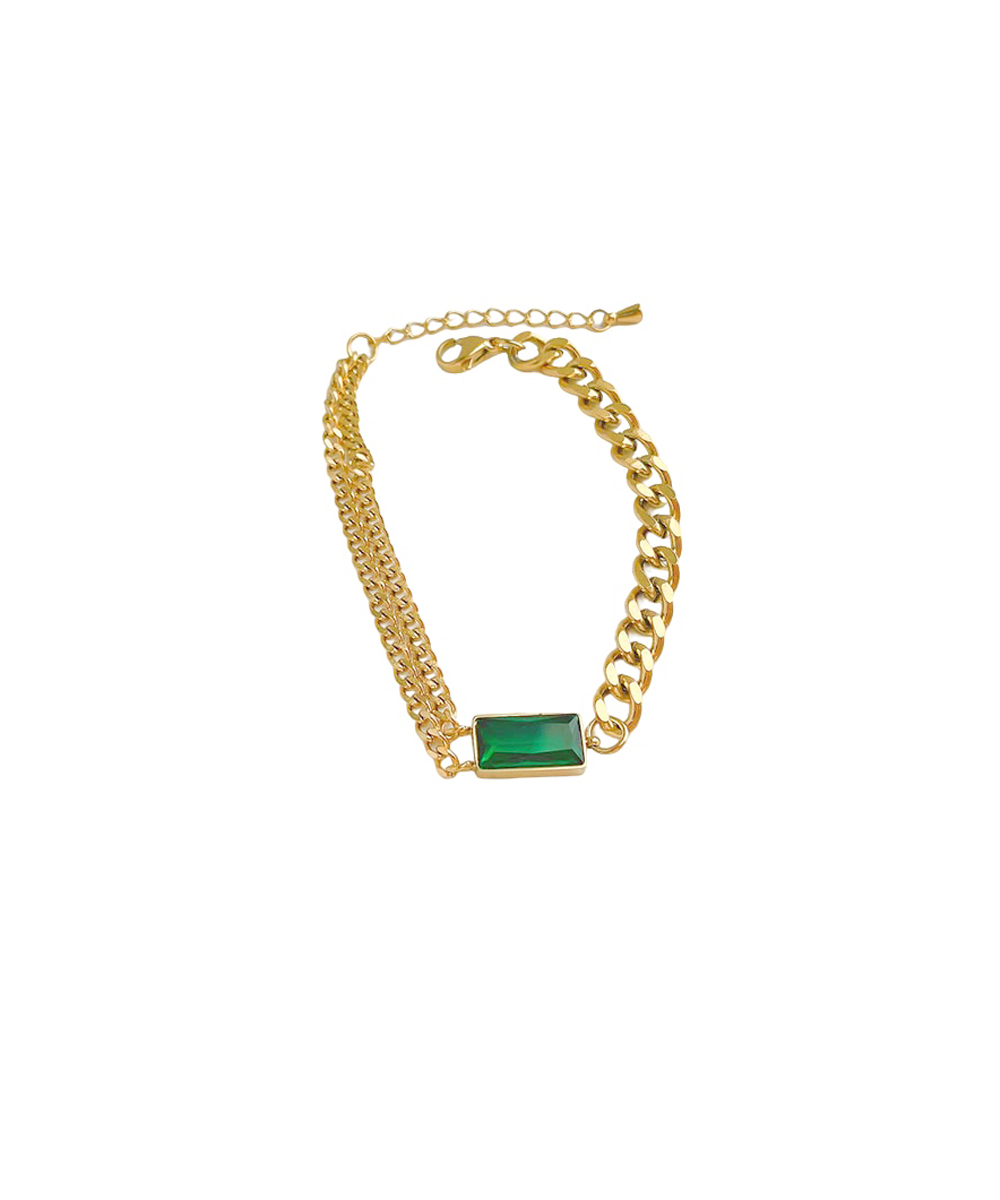 Βραχιόλι με πράσινο ζιργκόν και αλυσίδα από ανοξείδωτο ατσάλι σε χρυσή απόχρωση