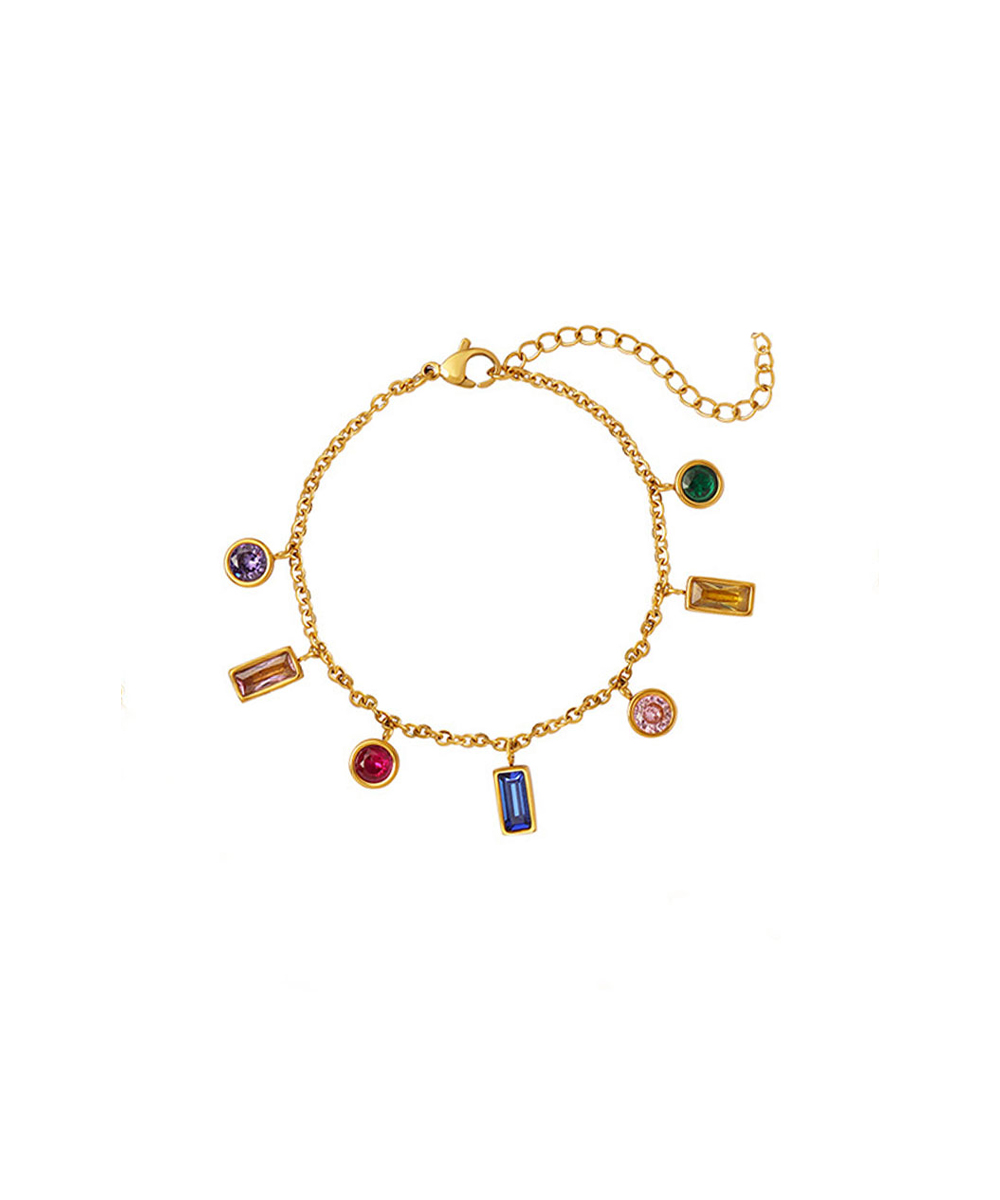 Βραχιόλι με πολύχρωμα ζιργκόν και charms από ανοξείδωτο ατσάλι σε χρυσή απόχρωση