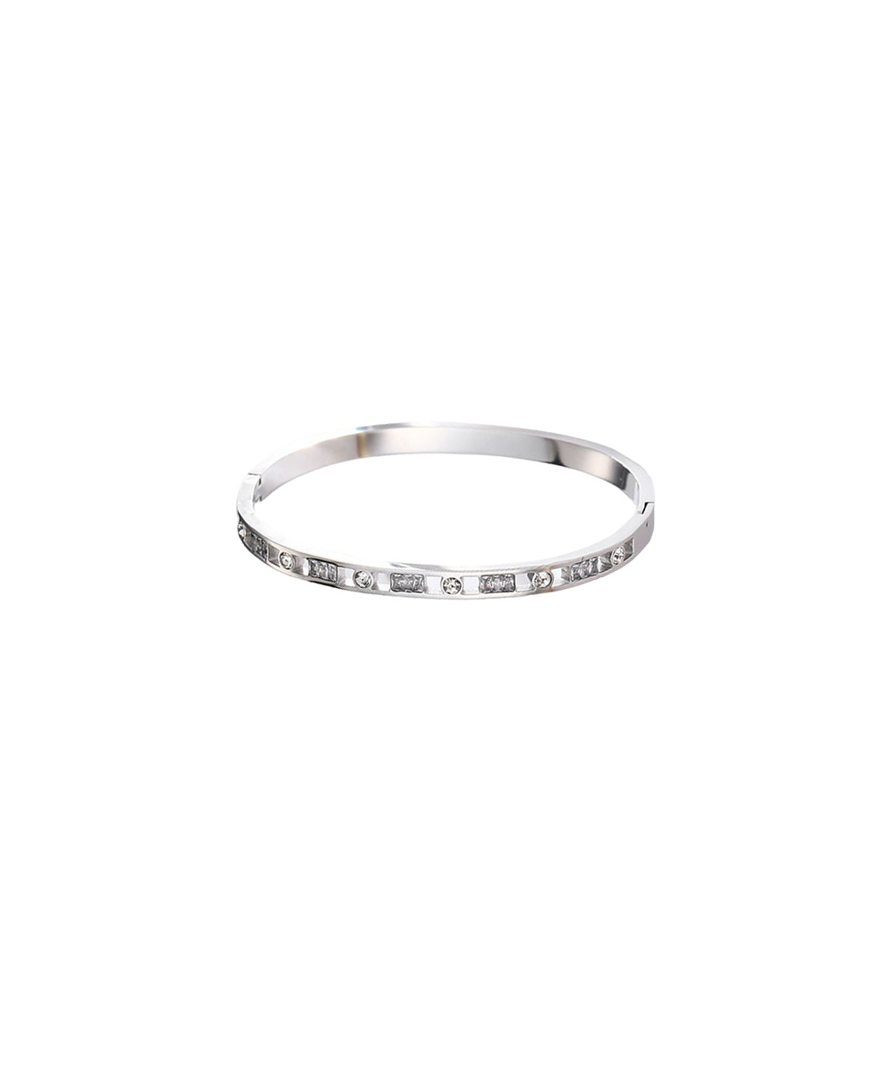 Χειροπέδα με λαμπερά ζιργκόν από ανοξείδωτο ατσάλι σε ασημένια απόχρωση