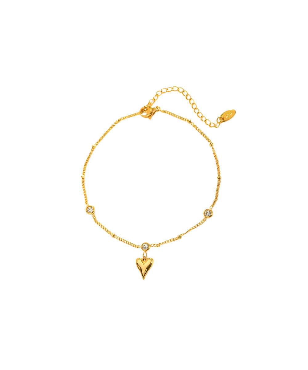 Αλυσίδα ποδιού με καρδιά και ζιργκόν από ανοξείδωτο ατσάλι σε χρυσή απόχρωση