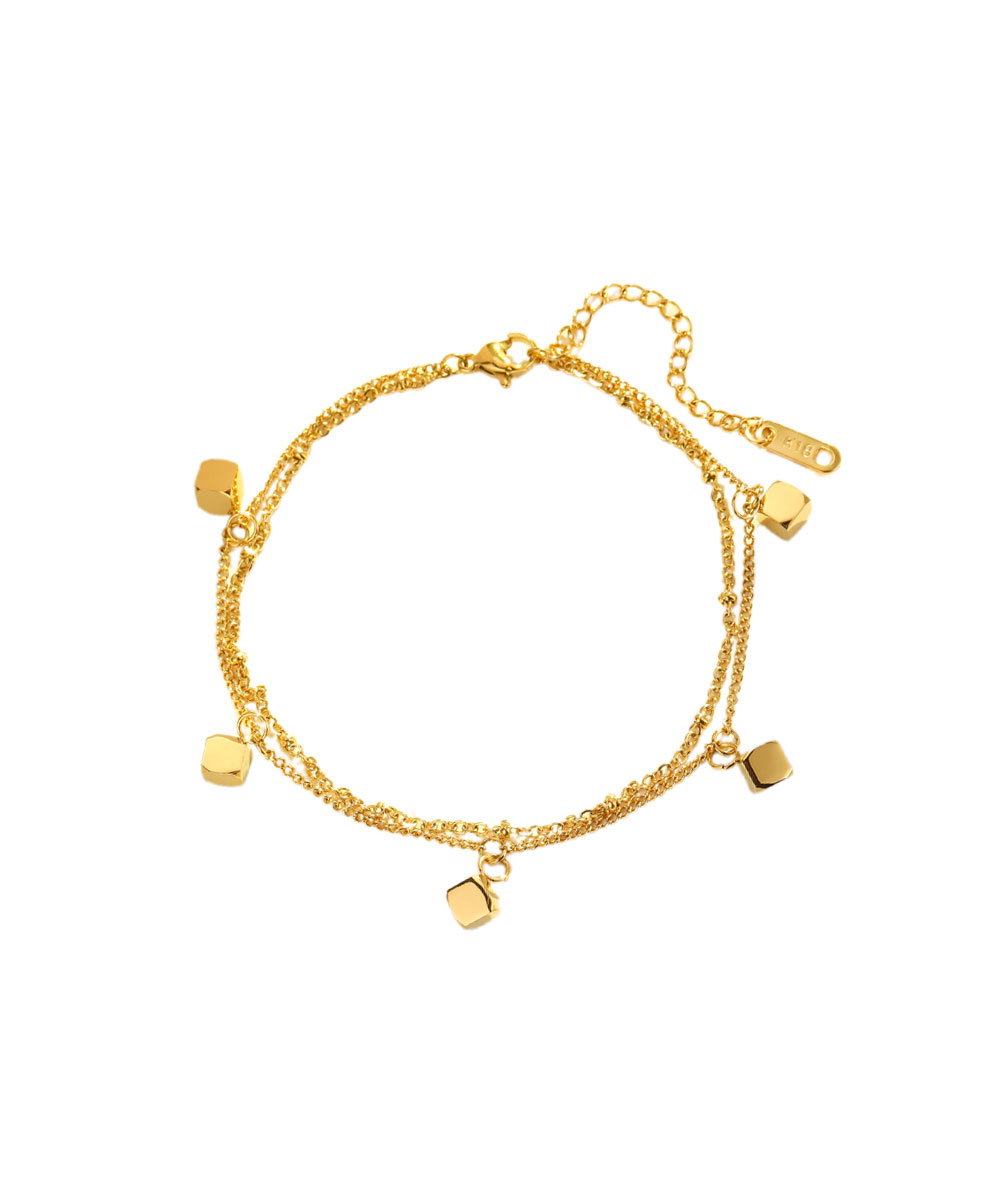 Διπλή αλυσίδα ποδιού με κύβους από ανοξείδωτο ατσάλι σε χρυσή απόχρωση