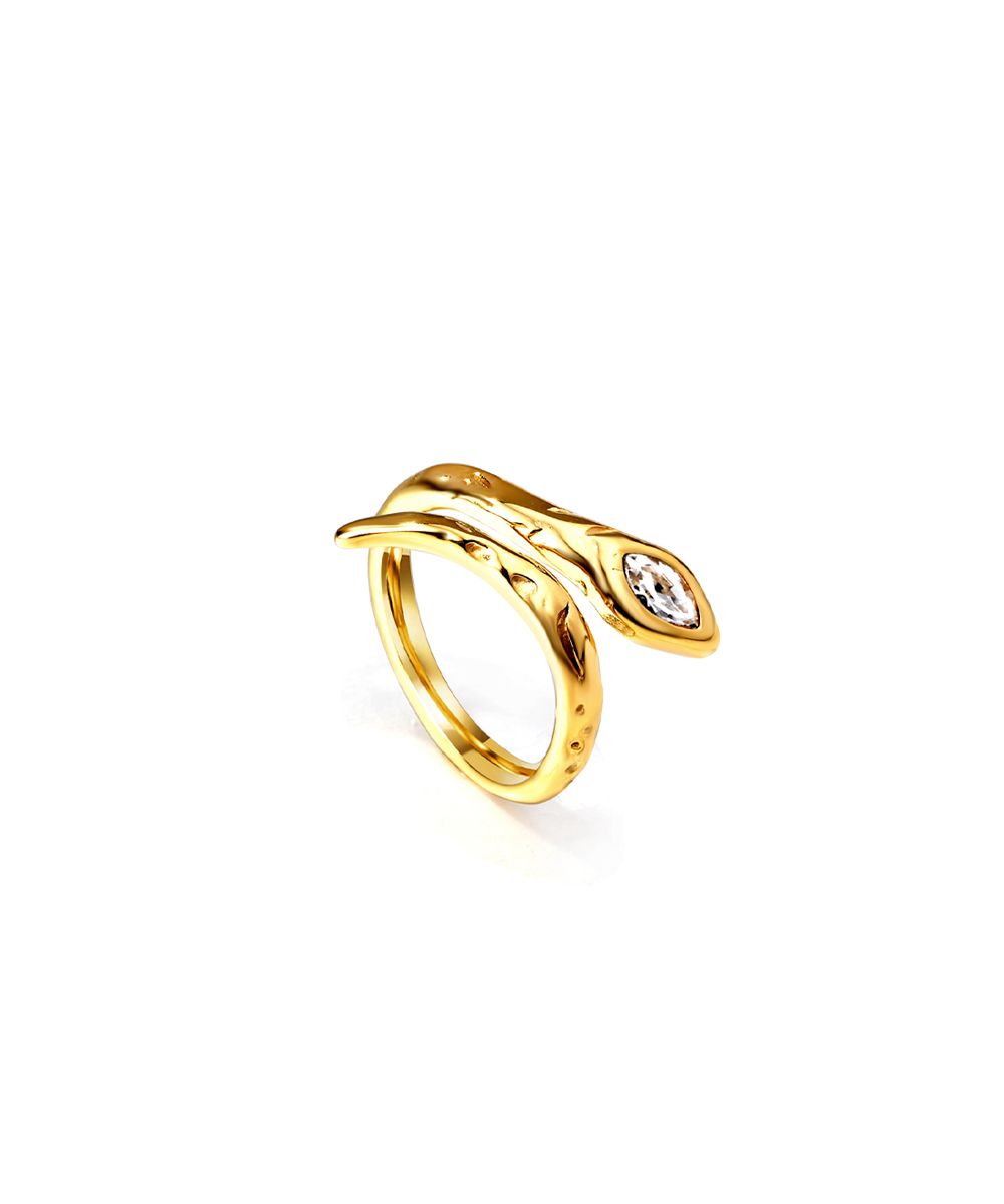 Δαχτυλίδι one size "φίδι" με ζιργκόν από ανοξείδωτο ατσάλι σε χρυσή απόχρωση