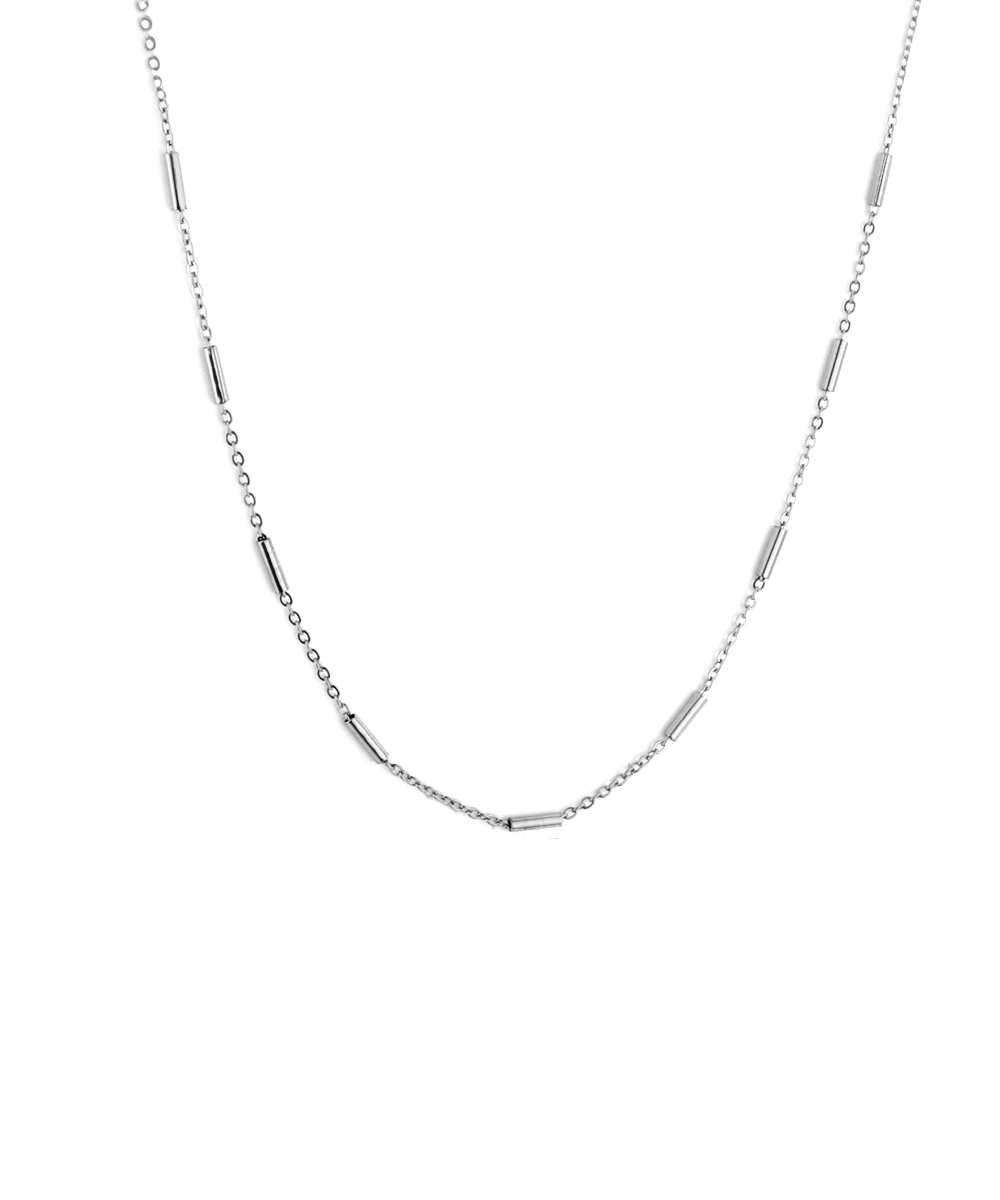 Κολιέ αλυσίδα με διακριτικές μπάρες από ανοξείδωτο ατσάλι σε ασημένια απόχρωση