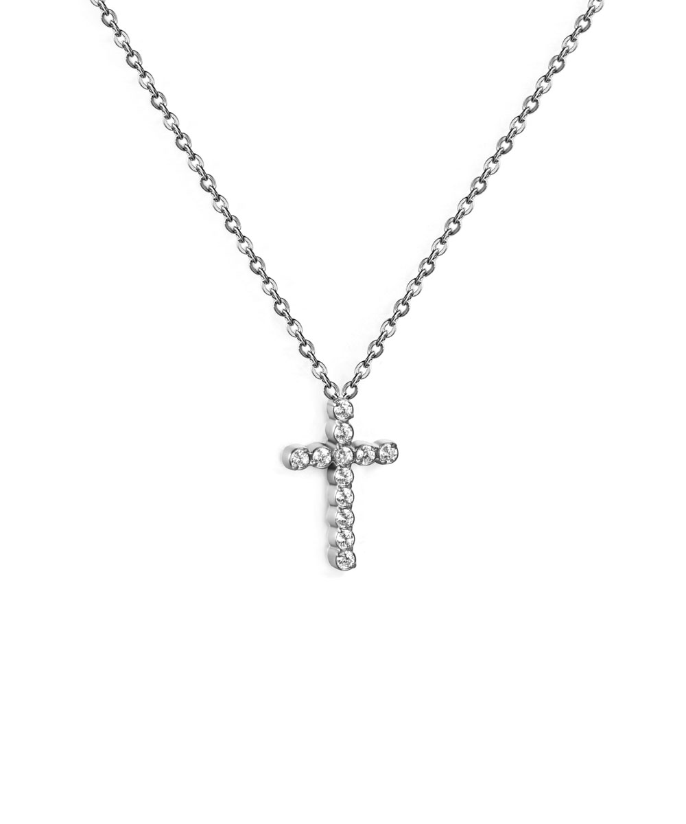 Κολιέ με σταυρό διακοσμημένο με ζιργκόν από ανοξείδωτο ατσάλι σε ασημένια απόχρωση