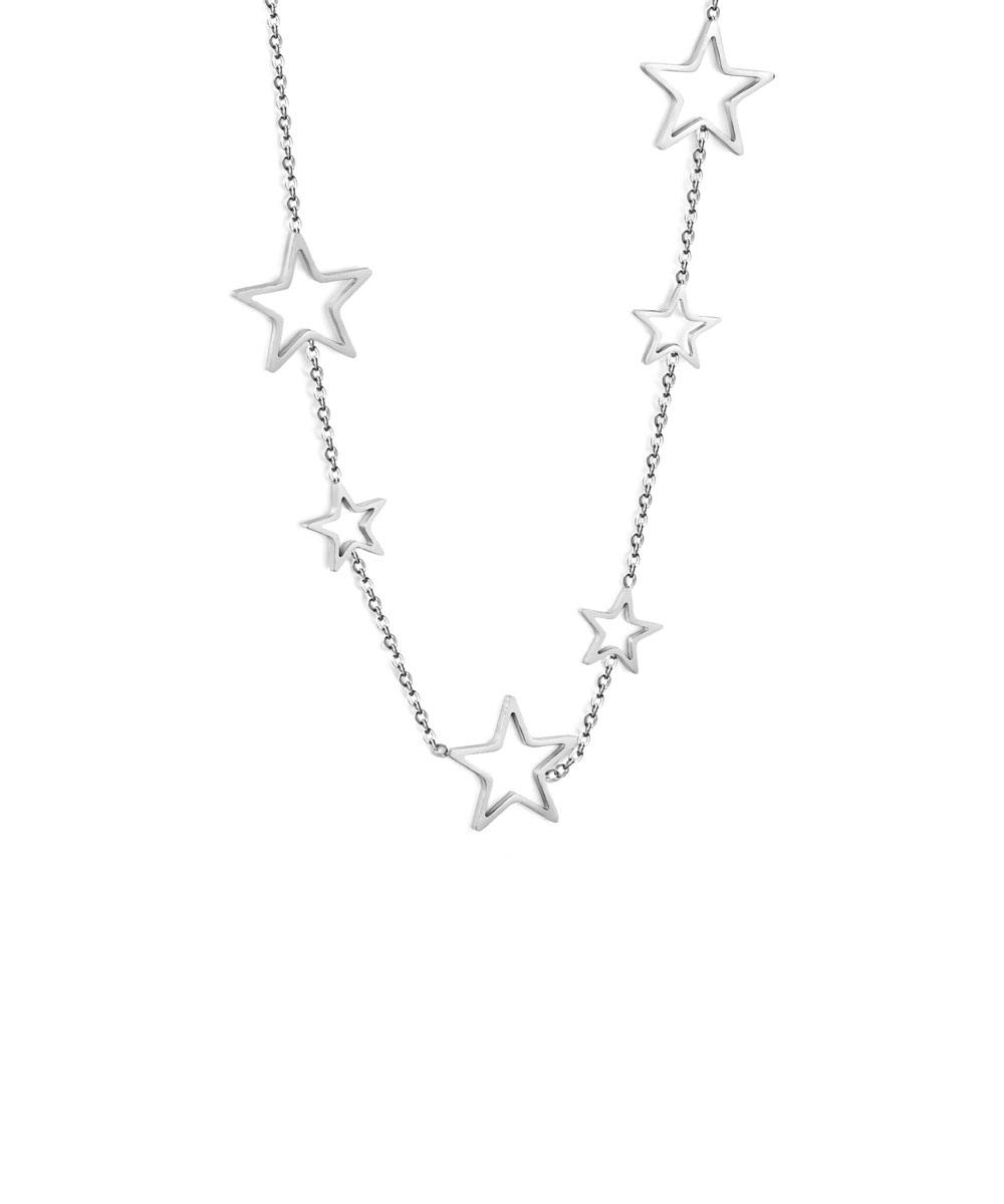 Κολιέ με πολλαπλά κρεμαστά αστέρια από ανοξείδωτο ατσάλι σε ασημένια απόχρωση