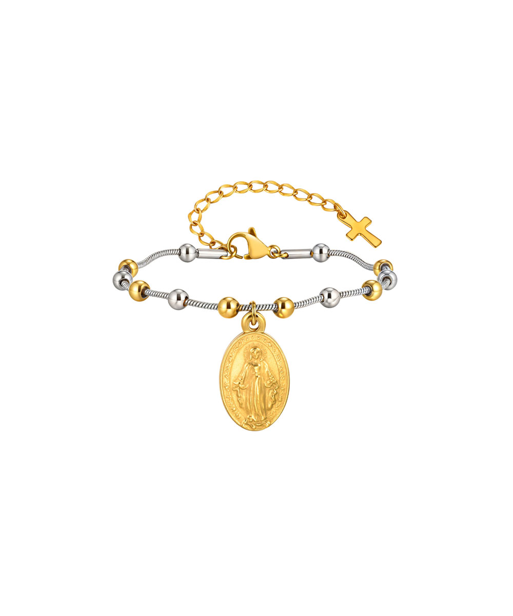 Βραχιόλι αλυσίδα με μπίλιες και κρεμαστό charm από ανοξείδωτο ατσάλι σε ασημένια και χρυσή απόχρωση