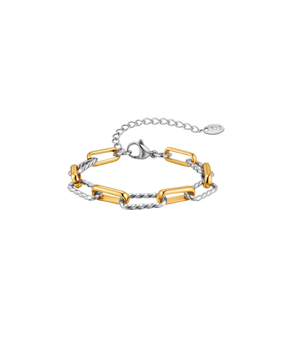 Βραχιόλι αλυσίδα με ορθογώνιους κρίκους από ανοξείδωτο ατσάλι σε ασημένια και χρυσή απόχρωση