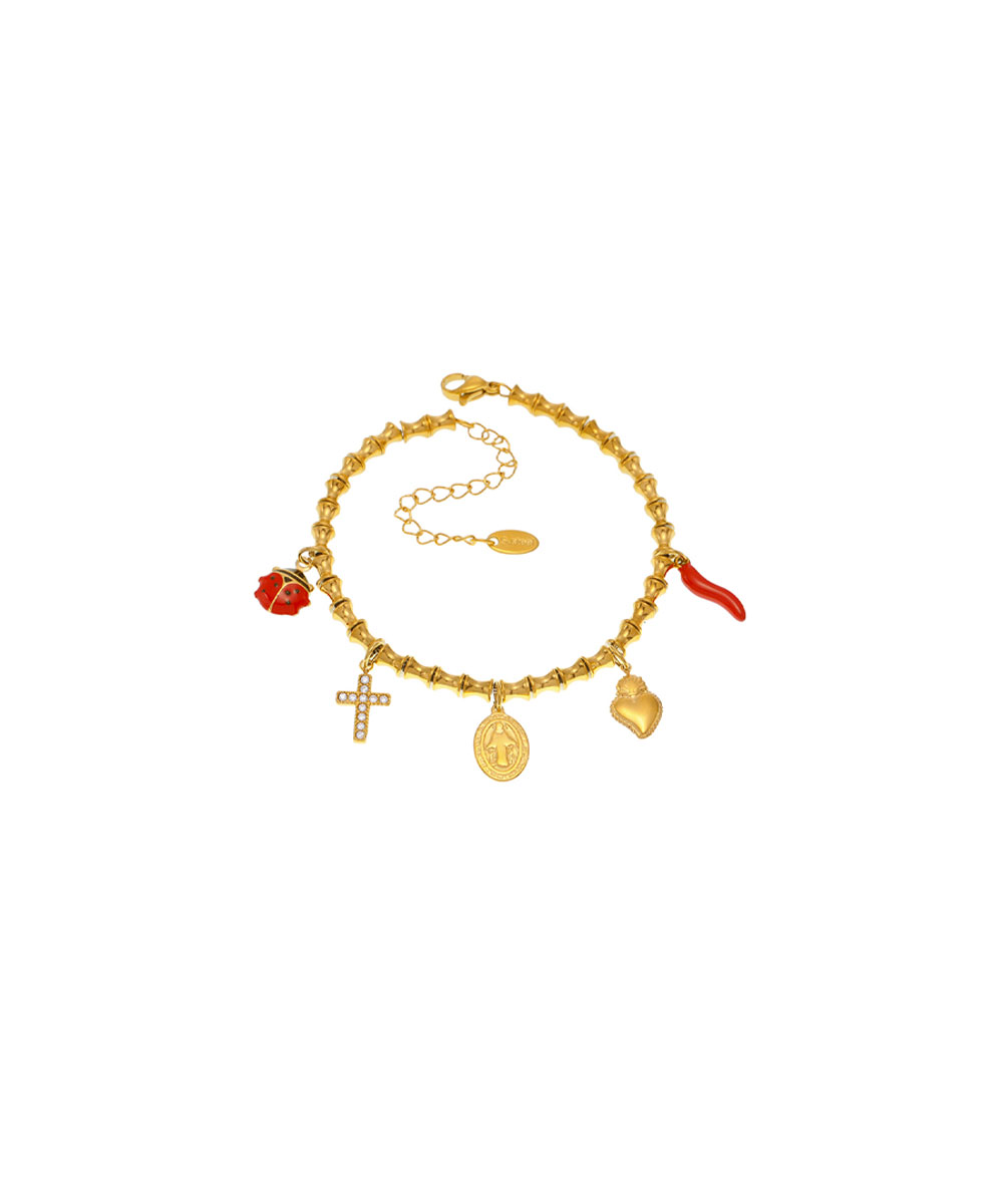 Βραχιόλι με κρεμαστά charms από ανοξείδωτο ατσάλι σε χρυσή απόχρωση