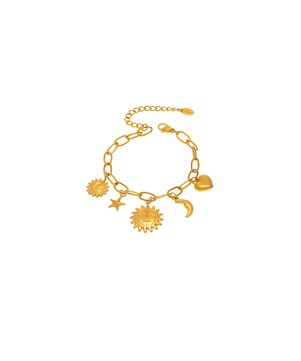 Βραχιόλι με κρεμαστά charms από ανοξείδωτο ατσάλι σε χρυσή απόχρωση