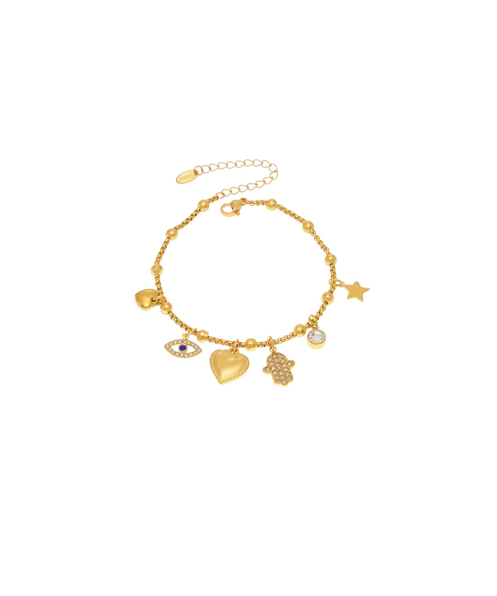 Βραχιόλι με κρεμαστά charms από ανοξείδωτο ατσάλι σε χρυσή απόχρωση