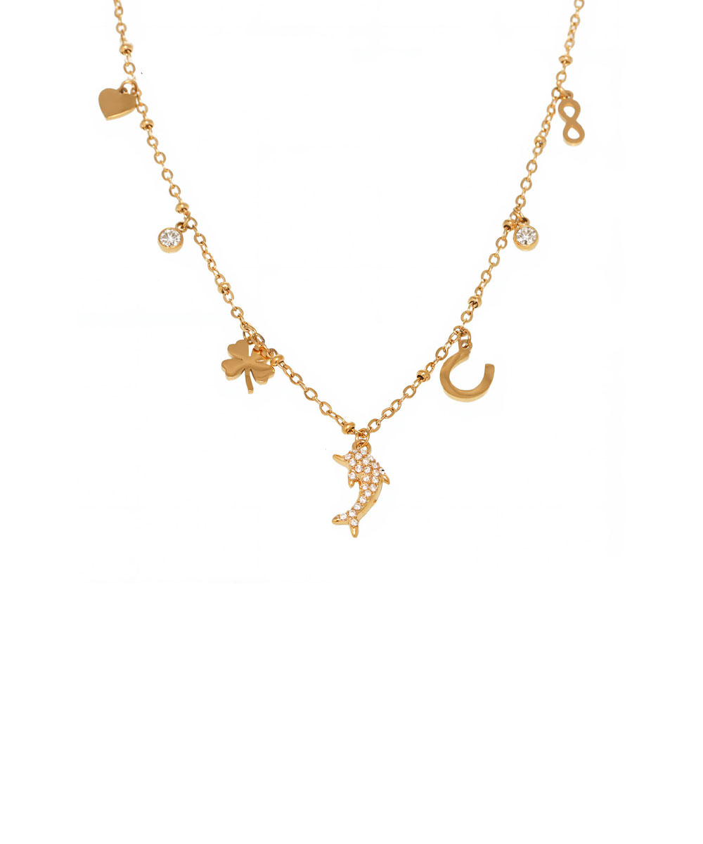 Κολιέ με κρεμαστά charms από ανοξείδωτο ατσάλι σε χρυσή απόχρωση