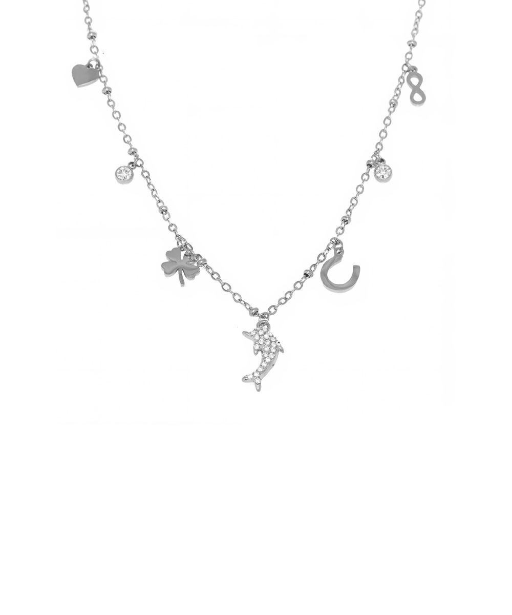 Κολιέ με κρεμαστά charms από ανοξείδωτο ατσάλι σε ασημένια απόχρωση