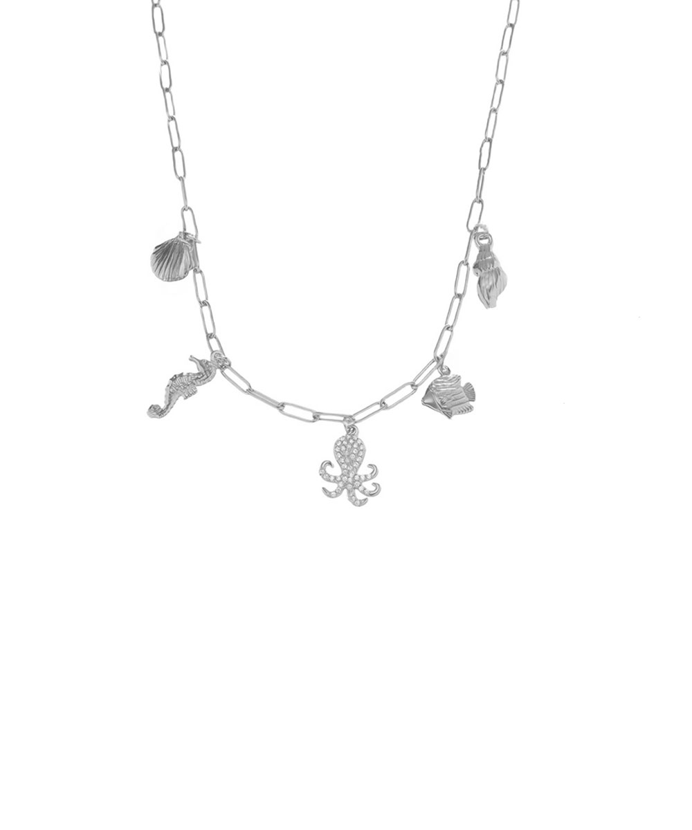 Κολιέ με κρεμαστά charms από ανοξείδωτο ατσάλι σε ασημένια απόχρωση