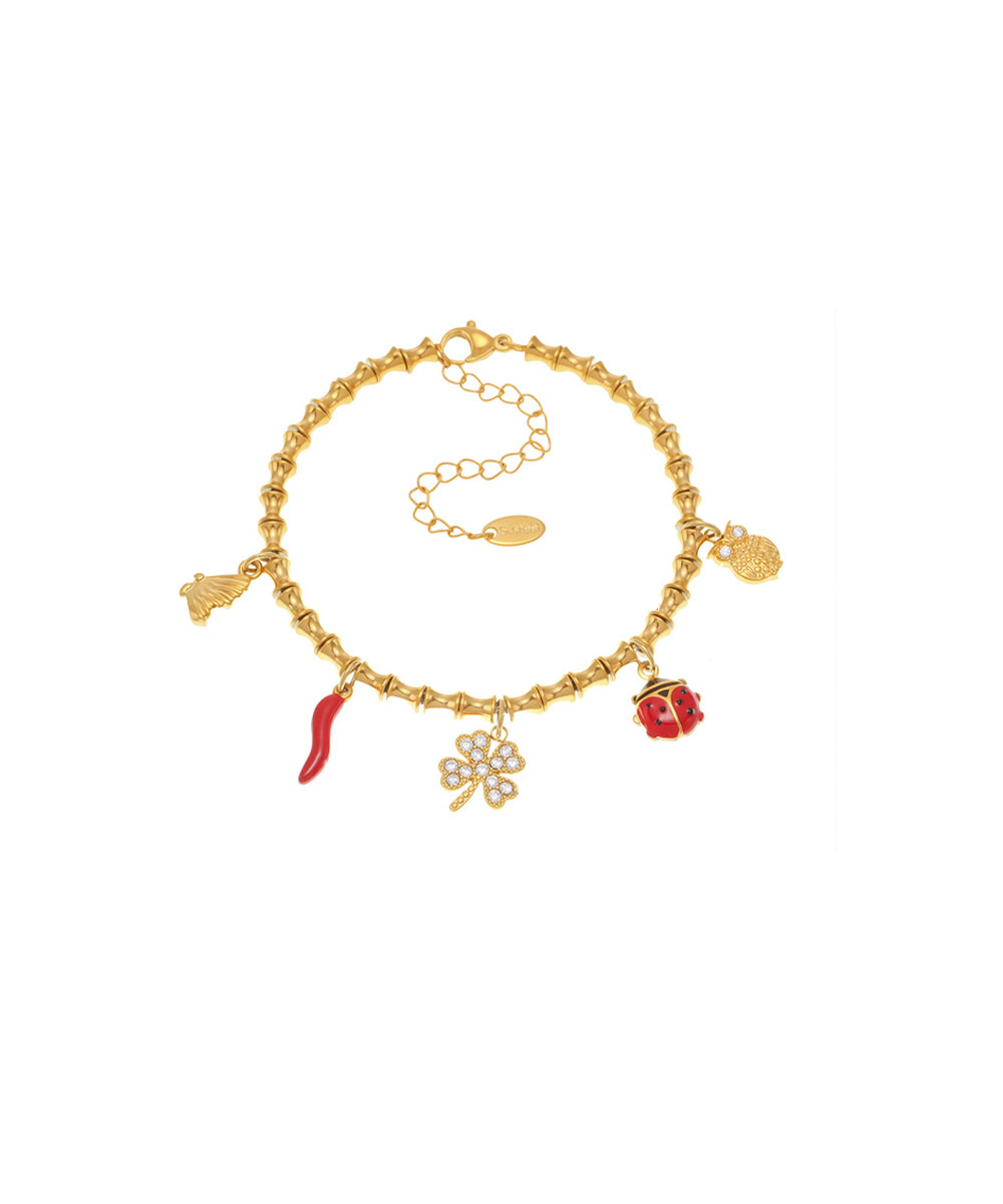 Βραχιόλι ποδιού με κρεμαστά charms από ανοξείδωτο ατσάλι σε χρυσή απόχρωση