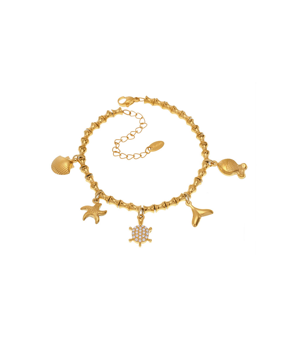 Βραχιόλι ποδιού με κρεμαστά charms από ανοξείδωτο ατσάλι σε χρυσή απόχρωση