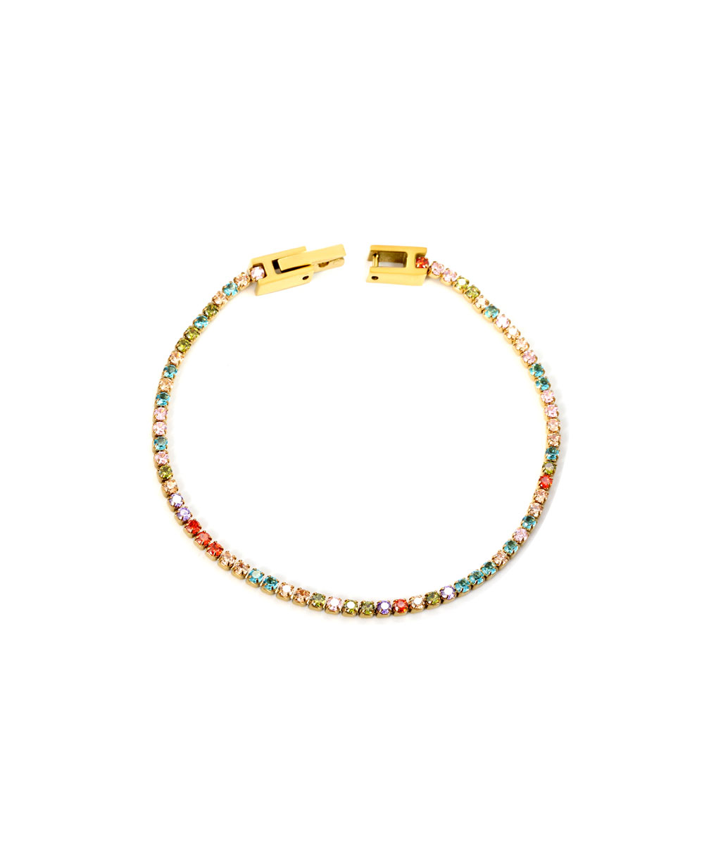 Βραχιόλι tennis με πολύχρωμα ζιργκόν από ανοξείδωτο ατσάλι σε χρυσή απόχρωση