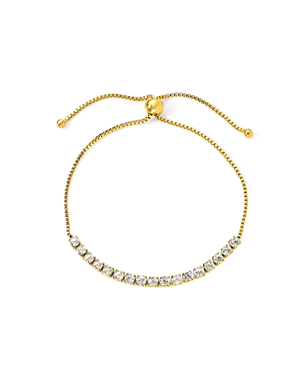 Βραχιόλι ριβιέρα με λευκά ζιργκόν και αλυσίδα από ανοξείδωτο ατσάλι σε χρυσή απόχρωση