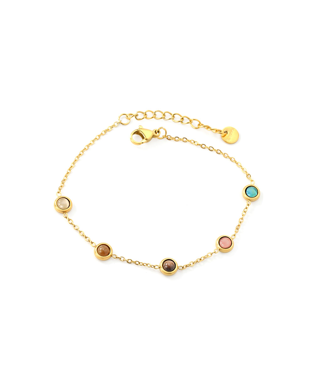 Βραχιόλι διακοσμημένο με πολύχρωμα ζιργκόν από ανοξείδωτο ατσάλι σε χρυσή απόχρωση