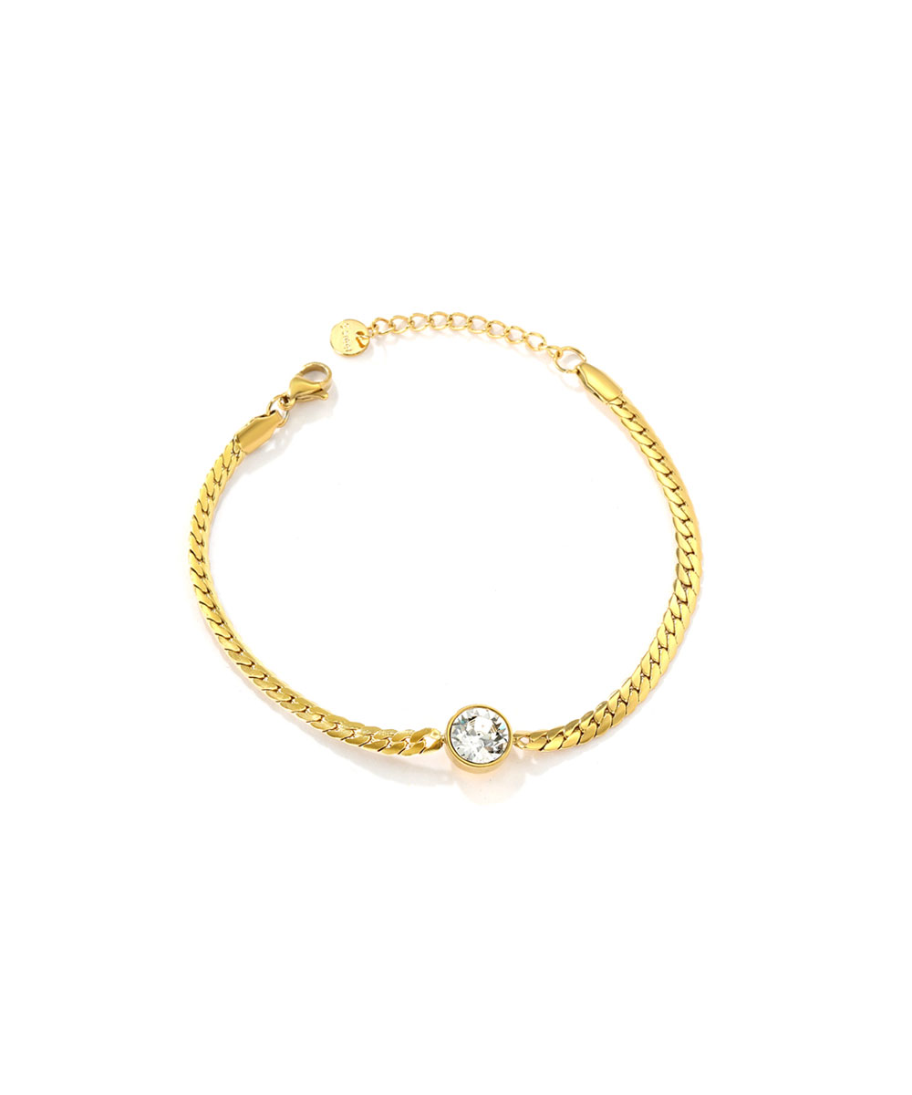 Βραχιόλι αλυσίδα διακοσμημένο με αστραφτερό λευκό ζιργκόν από ανοξείδωτο ατσάλι σε χρυσή απόχρωση