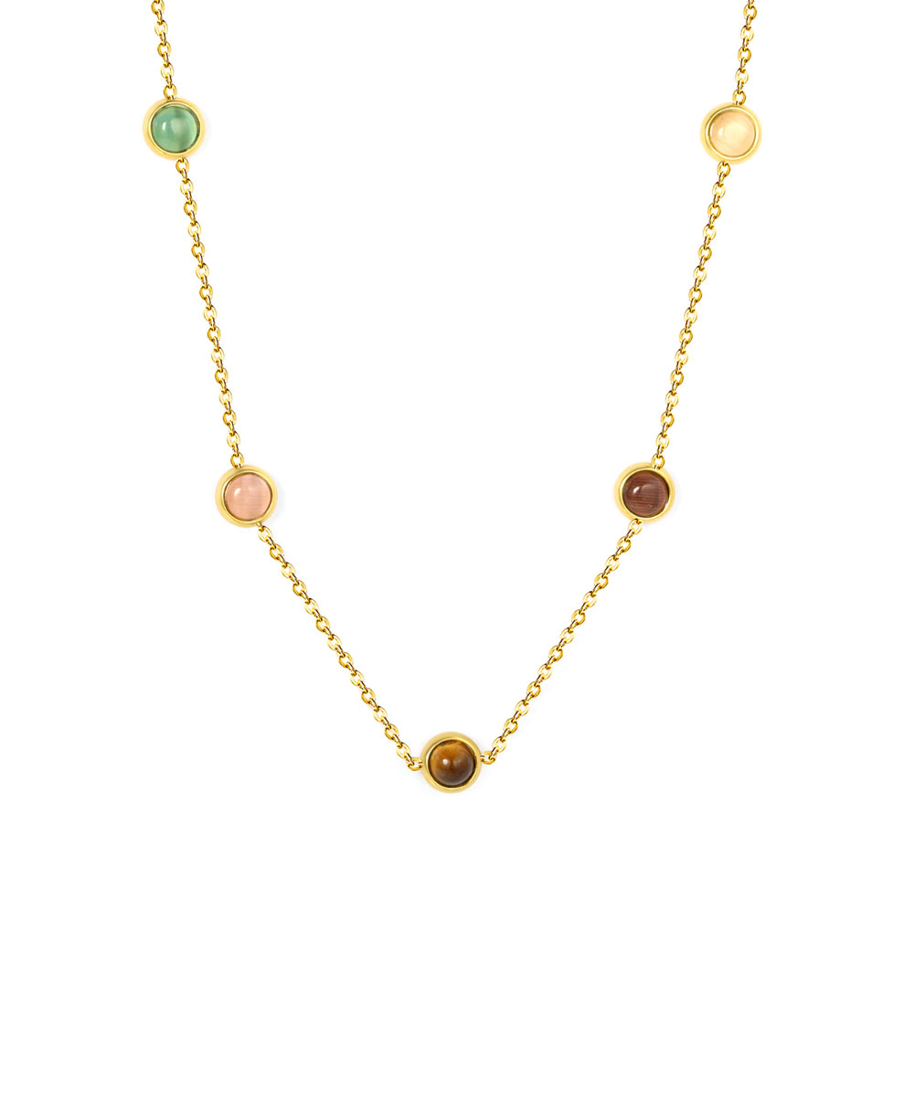 Κολιέ με πολύχρωμα πέτρες από ανοξείδωτο ατσάλι σε χρυσή απόχρωση