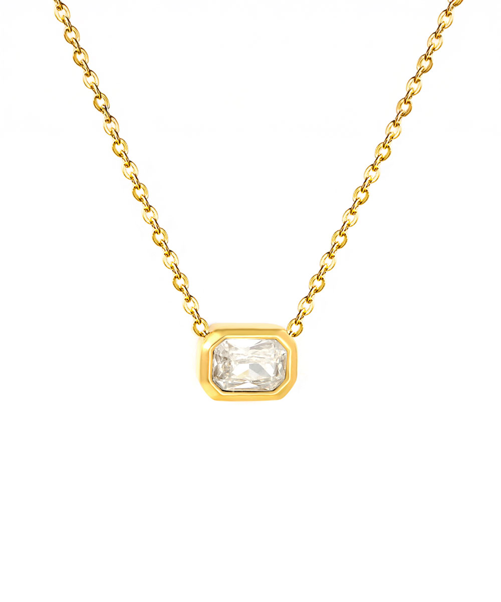 Κολιέ με ορθογώνια λευκή πέτρα από ανοξείδωτο ατσάλι σε χρυσή απόχρωση