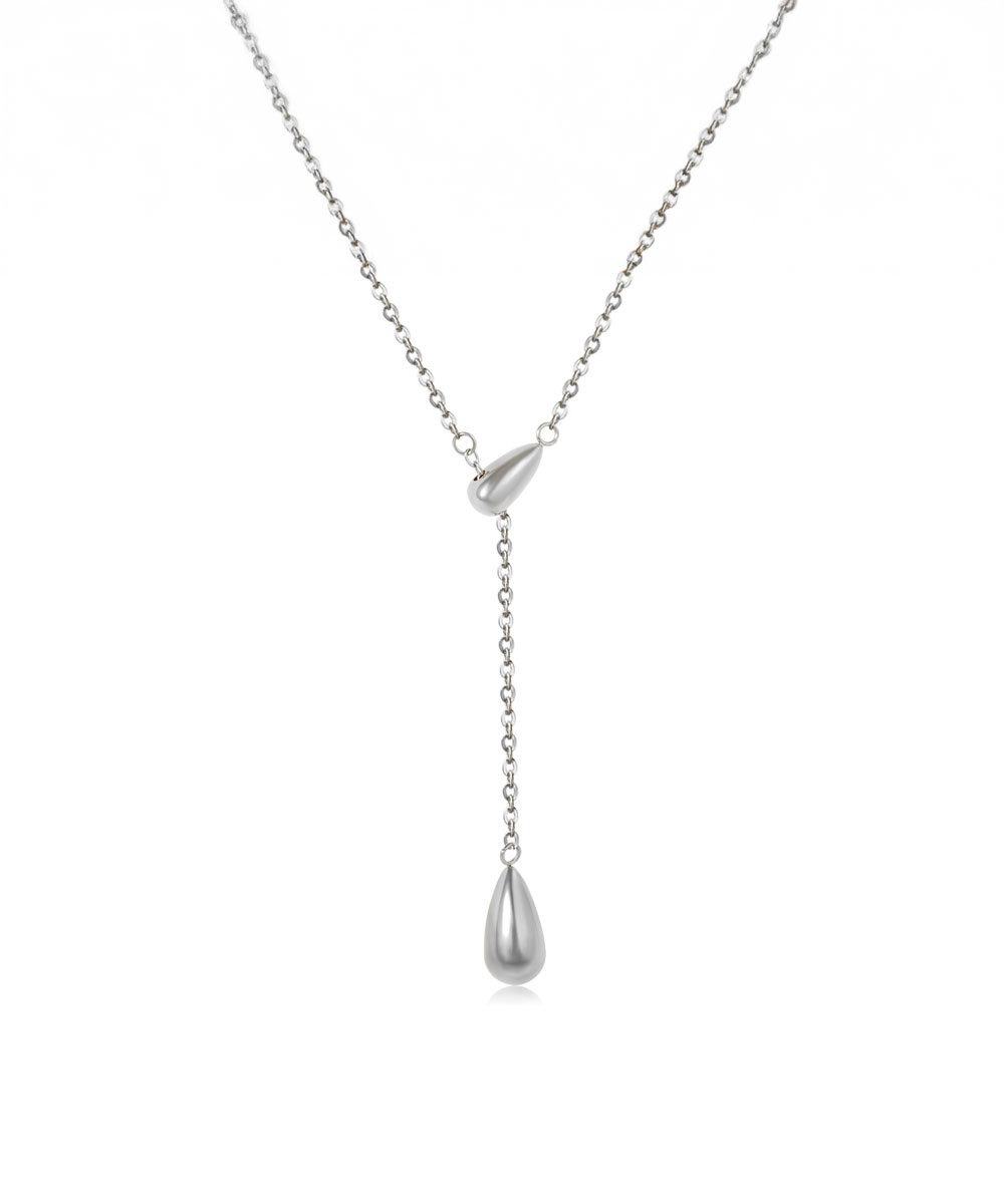 Κολιέ αλυσίδα με charms σε σχέδιο σταγόνας από ανοξείδωτο ατσάλι σε ασημένια απόχρωση