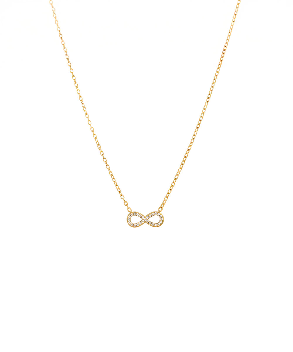 Κολιέ με άπειρο και λευκά ζιργκόν από ανοξείδωτο ατσάλι σε χρυσή απόχρωση