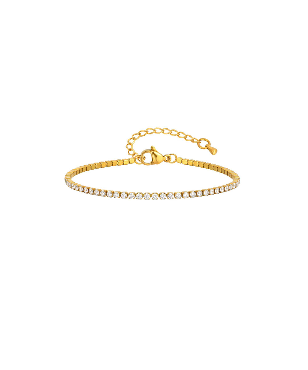 Βραχιόλι tennis με λευκά ζιργκόν από ανοξείδωτο ατσάλι σε χρυσή απόχρωση