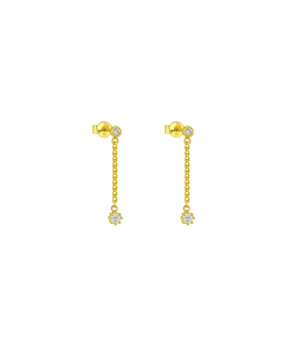 Κρεμαστά σκουλαρίκια από ασήμι 925 με λευκά ζιργκόν και αλυσίδα, επιχρυσωμένα