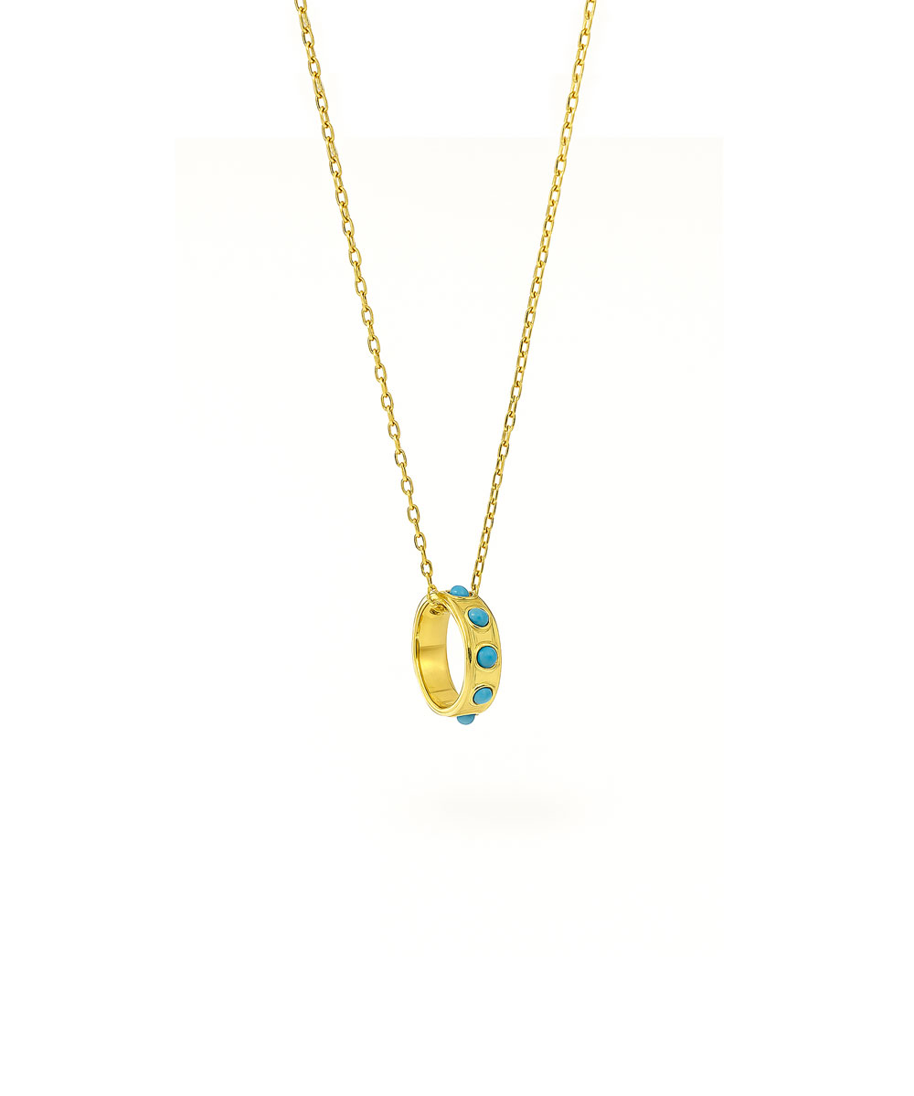 Κολιέ από ασήμι 925 με κυκλικό μενταγιόν και τυρκουάζ πέτρες, επιχρυσωμένο