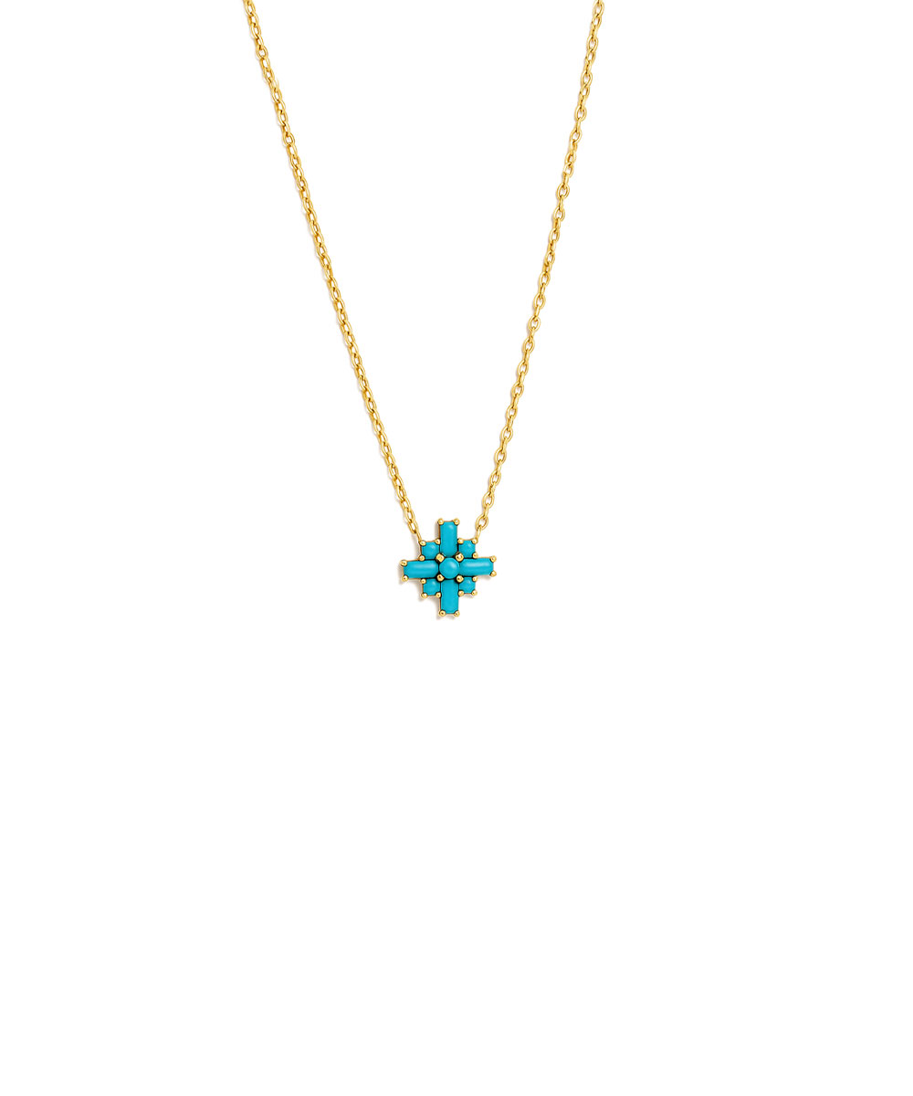 Κολιέ από ασήμι 925 με μενταγιόν και τυρκουάζ πέτρες, επιχρυσωμένο